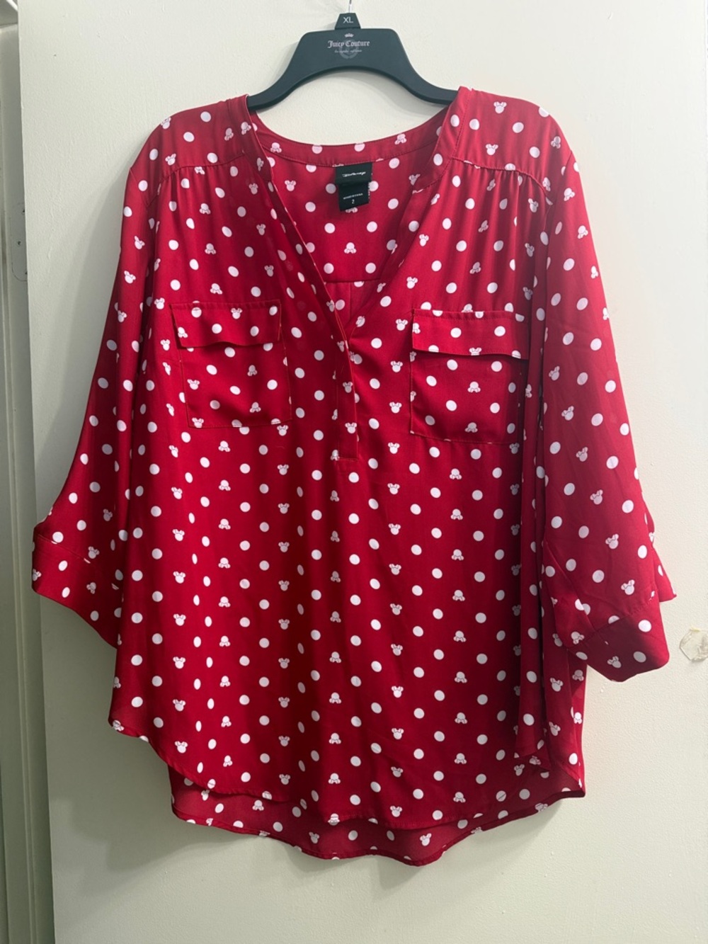 Women's Red Polka Dot V-Neck Blouse
